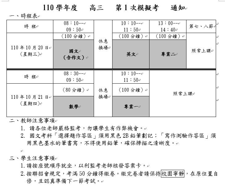 時程表