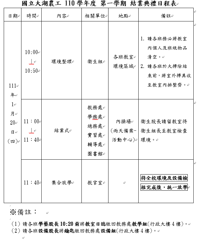 結業典禮日程表