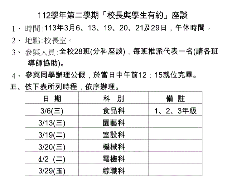 112學年第二學期「校長與學生有約」座談