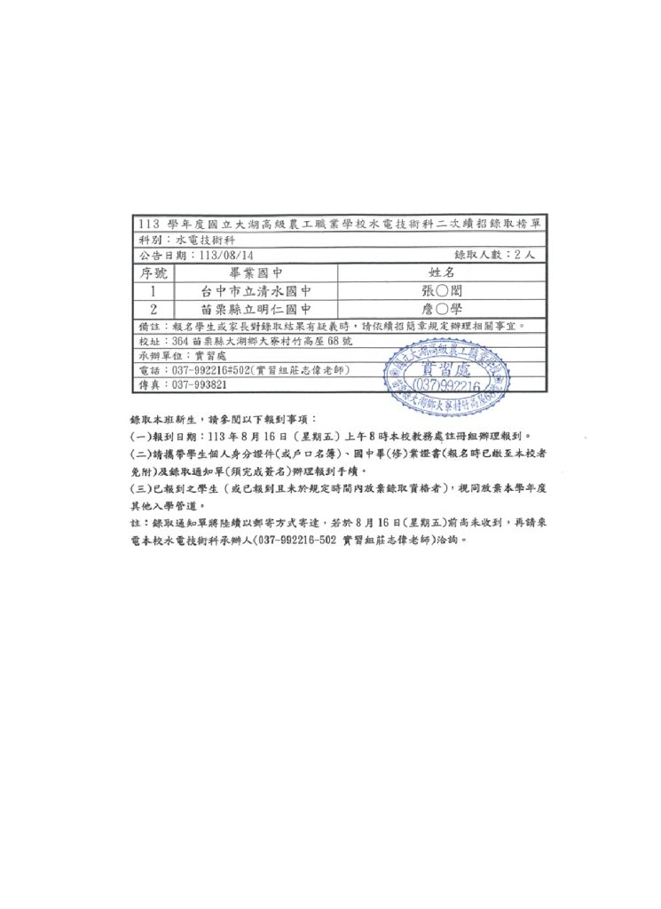 二次續招榜單